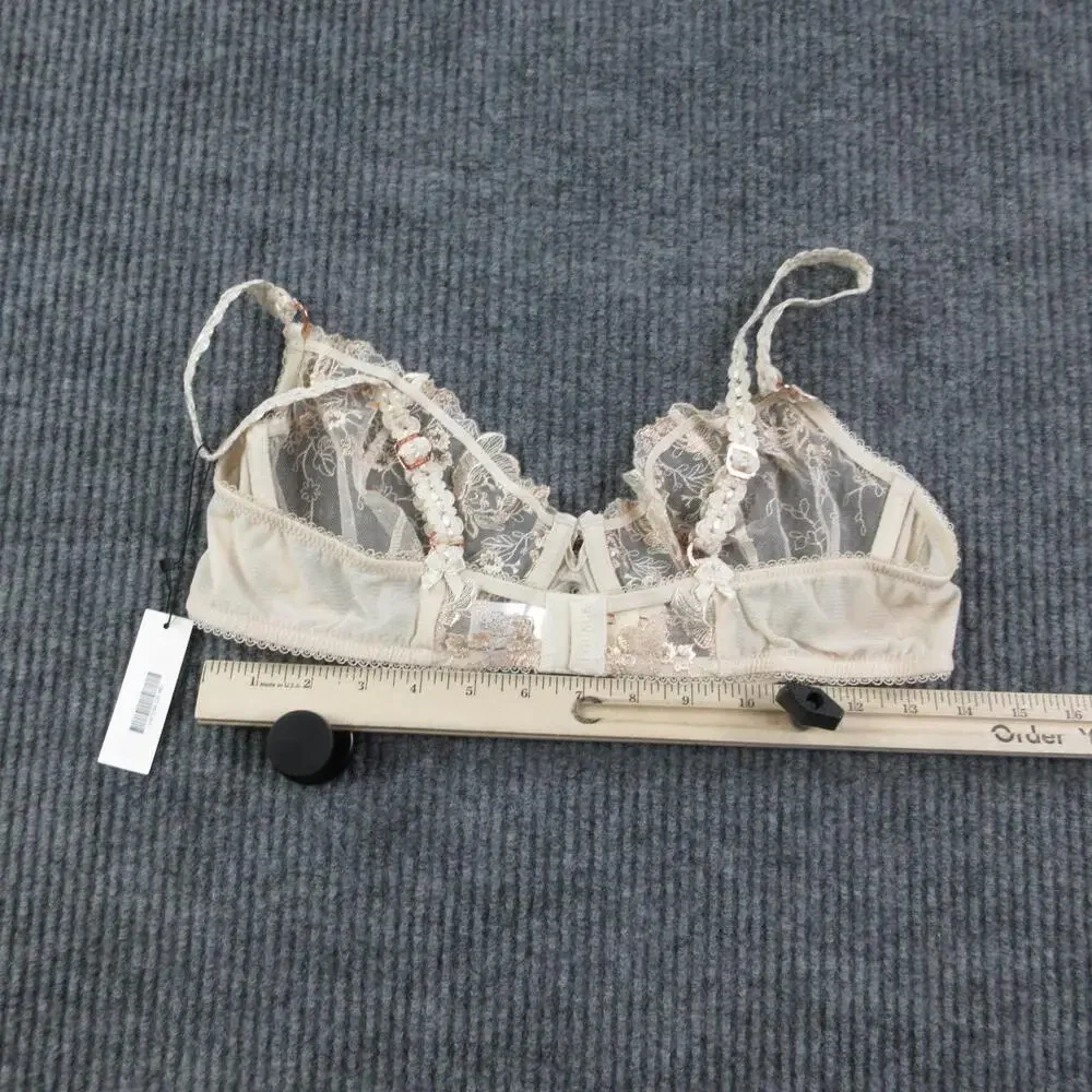 Lounge Bra Womens 38D Beige Longline Lace Sheer Underwired Closure NWT